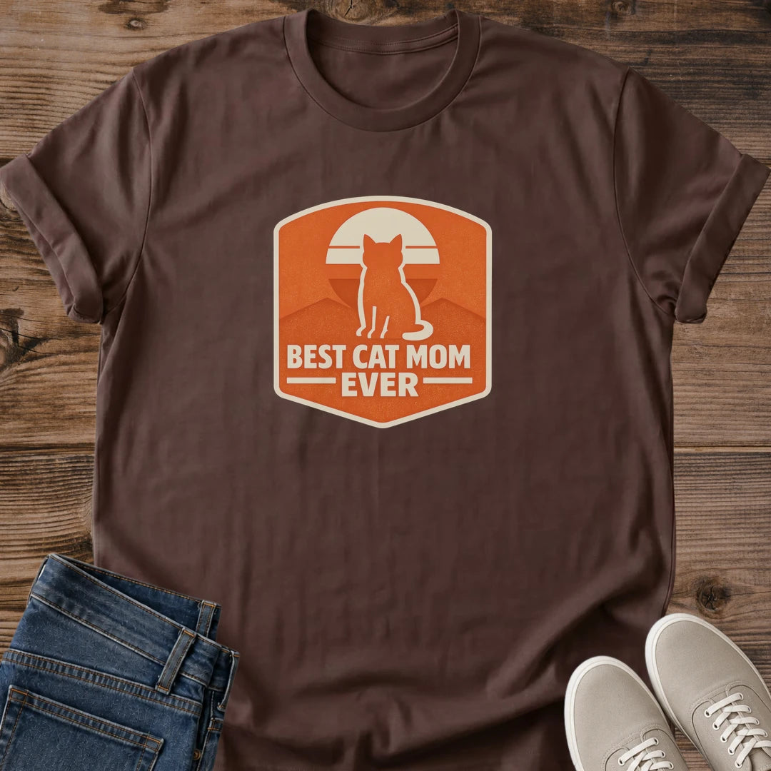 Cat Lover Gift Shirt Vintage Retro Design Best Cat Parent Tee Soft Cotton Fabric Comfortable Casual Wear Sunset Silhouette Graphic Orange Print Details Quality Construction Everyday Outfit Essential Pet Enthusiast Apparel Cozy Home