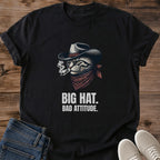 Funny Cat Shirt Western Theme Graphic Tee Cowboy Cat Design Perfect Cat Lover Gift Unisex Fit Comfortable Casual Wear Soft Cotton Fabric Novelty Statement Piece Birthday Present Everyday Wardrobe Essential Humorous Animal Lover Apparel