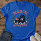 Coquette Style Graphic Tee Black Cat Design Women Shirt Feminine Aesthetic Fashion Luxurious Cat Green Eyes Pink Cocktail Glass Detail Striped Cushion Pink Bow Accent Olive Wreath Frame Cat Lover Gift Perfect Casual Wear Cute Animal Themed