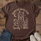 Whimsical Black Cat Tee Vintage Moonlight Graphic Design Halloween Shirt Perfect Autumn Casual Wear Soft Ring Spun Cotton Fabric Comfortable Everyday Style Cat Lover Gift Idea Spooky Cute Print Details Lightweight Fashion Essential Cozy