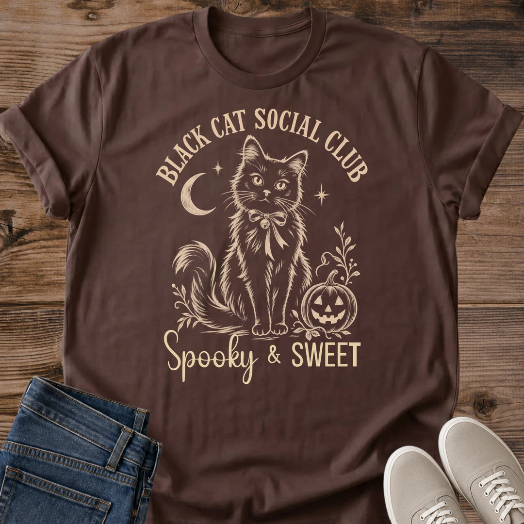 Whimsical Black Cat Tee Vintage Moonlight Graphic Design Halloween Shirt Perfect Autumn Casual Wear Soft Ring Spun Cotton Fabric Comfortable Everyday Style Cat Lover Gift Idea Spooky Cute Print Details Lightweight Fashion Essential Cozy