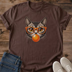 Vintage Cat Shirt Design Retro Graphic Tee Style Funny Tabby Cat Wearing Orange Glasses Blowing Bubble Gum Novelty Fashion Apparel Statement Shirt Casual Wear Gift For Cat Lover Animal Theme Clothing Bold Print Design Comfortable Cotton
