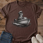 Maritime Cat Design Nautical Helmsman Graphic Tee Hand Inked Illustration Monochrome Sailor Print Ring Spun Cotton Crew Neck Lightweight Everyday Shirt Comfortable Casual Wear Cat Lover Apparel Perfect Gift Whimsical Artistic Style Soft