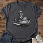 Casual Cat Tee Everyday Comfortable Wear Nautical Sailor Design Hand Inked Monochrome Illustration Ring Spun Cotton Crew Neck Lightweight Breathable Shirt Cat Lover Gift Maritime Enthusiast Apparel Whimsical Helmsman Graphic Soft Relaxed