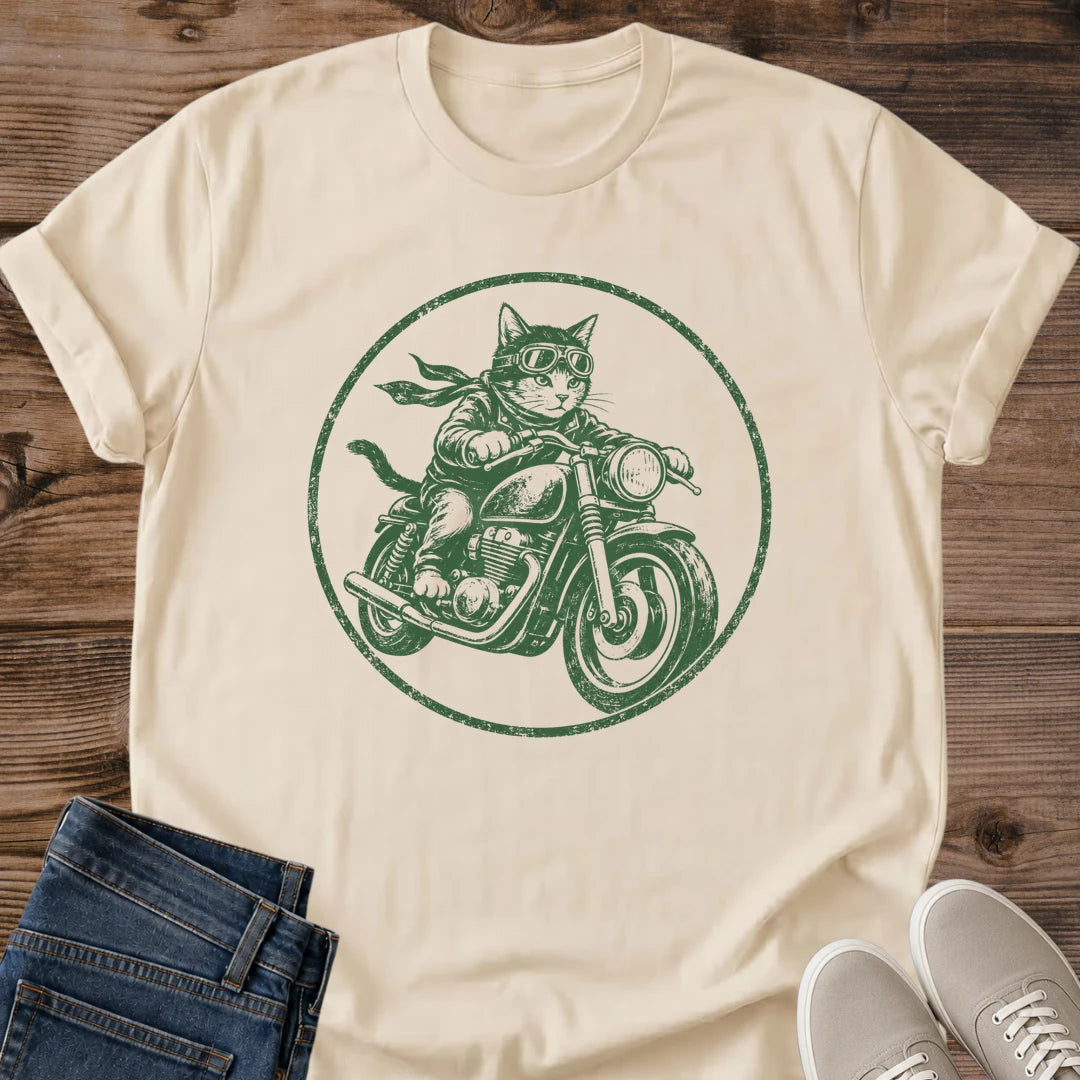 Cat Motorcycle Shirt Vintage Design Graphic Tee Perfect Gift Cat Lover Present Biker Enthusiast Apparel Soft Comfortable Fabric Retro Style Graphics Casual Everyday Wear Relaxed Fit Crew Neck Tee Lightweight Breathable Material Novelty