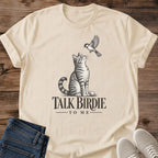 Animal Graphic Tee Cat Illustration Shirt Vintage Tabby Bird Design Soft Cotton Material Comfortable Casual Wear Everyday Style Essential Lightweight Breathable Fabric Cat Lover Gift Perfect Present Artistic Fashion Statement Delicate