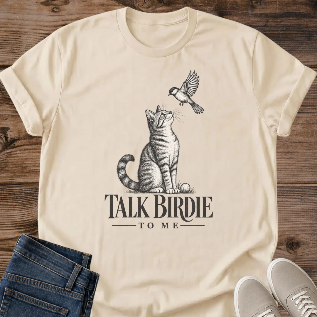 Animal Graphic Tee Cat Illustration Shirt Vintage Tabby Bird Design Soft Cotton Material Comfortable Casual Wear Everyday Style Essential Lightweight Breathable Fabric Cat Lover Gift Perfect Present Artistic Fashion Statement Delicate