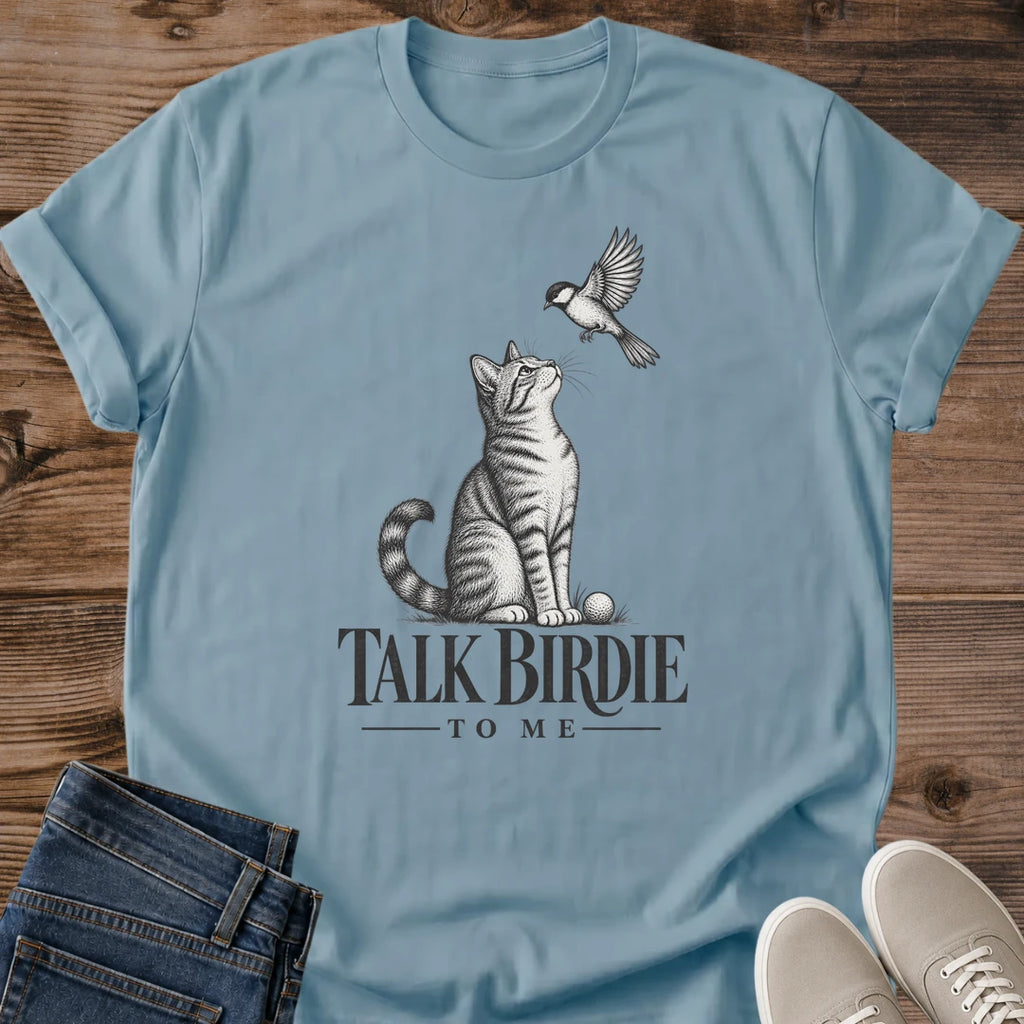 Cat Golf Graphic Tshirt – Soft Vintage Illustrated Tabby Bird Design