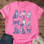 Cat Lover Shirt – Vintage Blue Illustration of 9 Cat Breeds