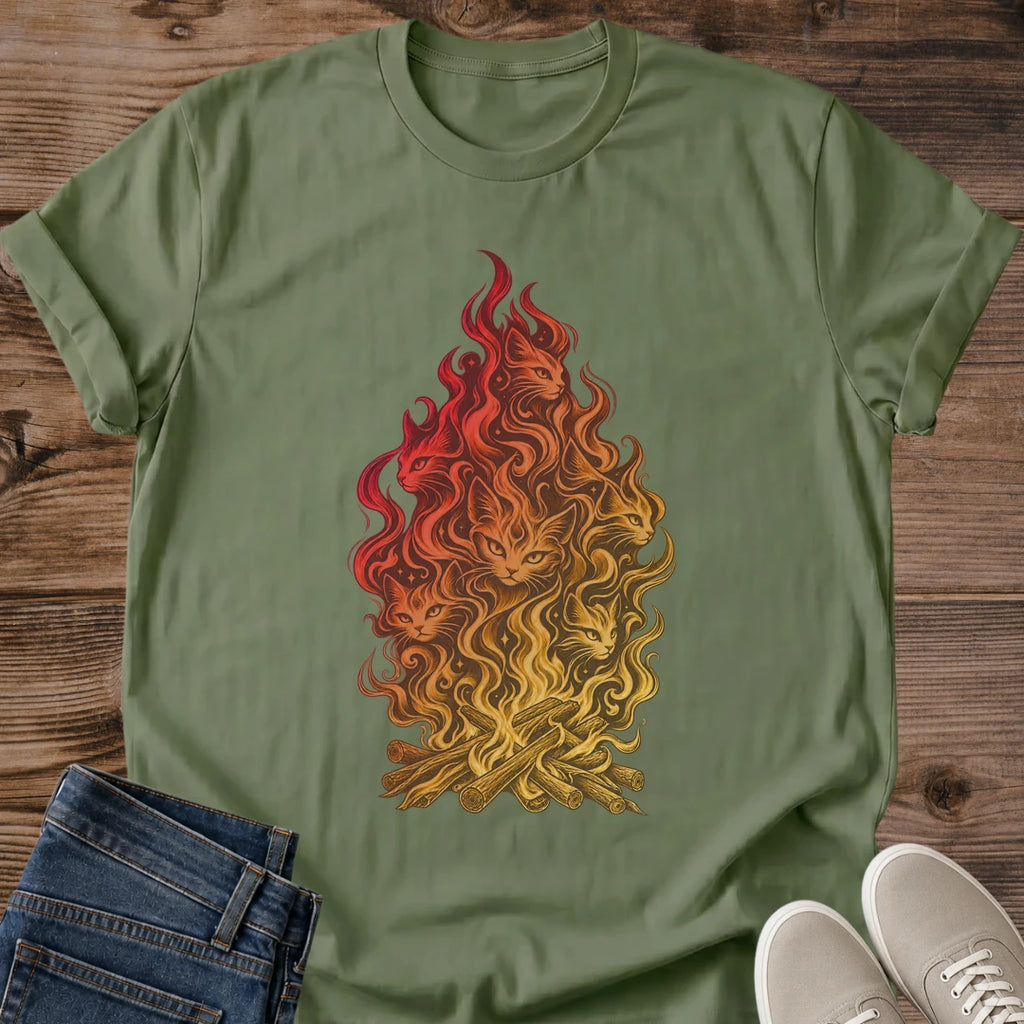 Cat Lover Gift Cat Campfire Shirt Hidden Cat Illusion Tee Mystical Flame Graphic Camping Gift For Cat Owner Birthday Gift For Cat Mom Christmas Gift For Cat Dad Outdoor Lover Gift Cat Person Tee Gildan Softstyle Cotton Tee Cat Whisker Co