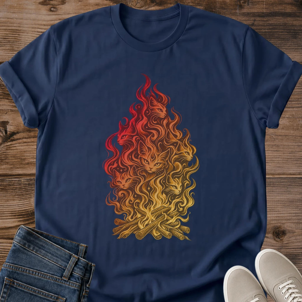 Cat Lover Gift Cat Campfire Shirt Hidden Cat Illusion Tee Mystical Flame Graphic Camping Gift For Cat Owner Birthday Gift For Cat Mom Christmas Gift For Cat Dad Outdoor Lover Gift Cat Person Tee Gildan Softstyle Cotton Tee Cat Whisker Co