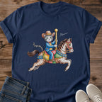 Cat Lover Gift Shirt Whimsical Carousel Horse Design Vintage Graphic Tee Cotton Fabric Lightweight Comfortable Wear Retro Animal Print Clothing Playful Illustration Style Casual Everyday Fashion Statement Unique Cat Graphic Design Nostalgic