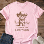 Everyday Casual Tee Cat Cowboy Design Vintage Western Kitten Graphic Soft Cotton Crew Neck Style Comfortable Daily Wear Neutral Color Shirt Classic Fit Fashion Playful Illustration Details Easy Layering Essential Relaxed Weekend Style