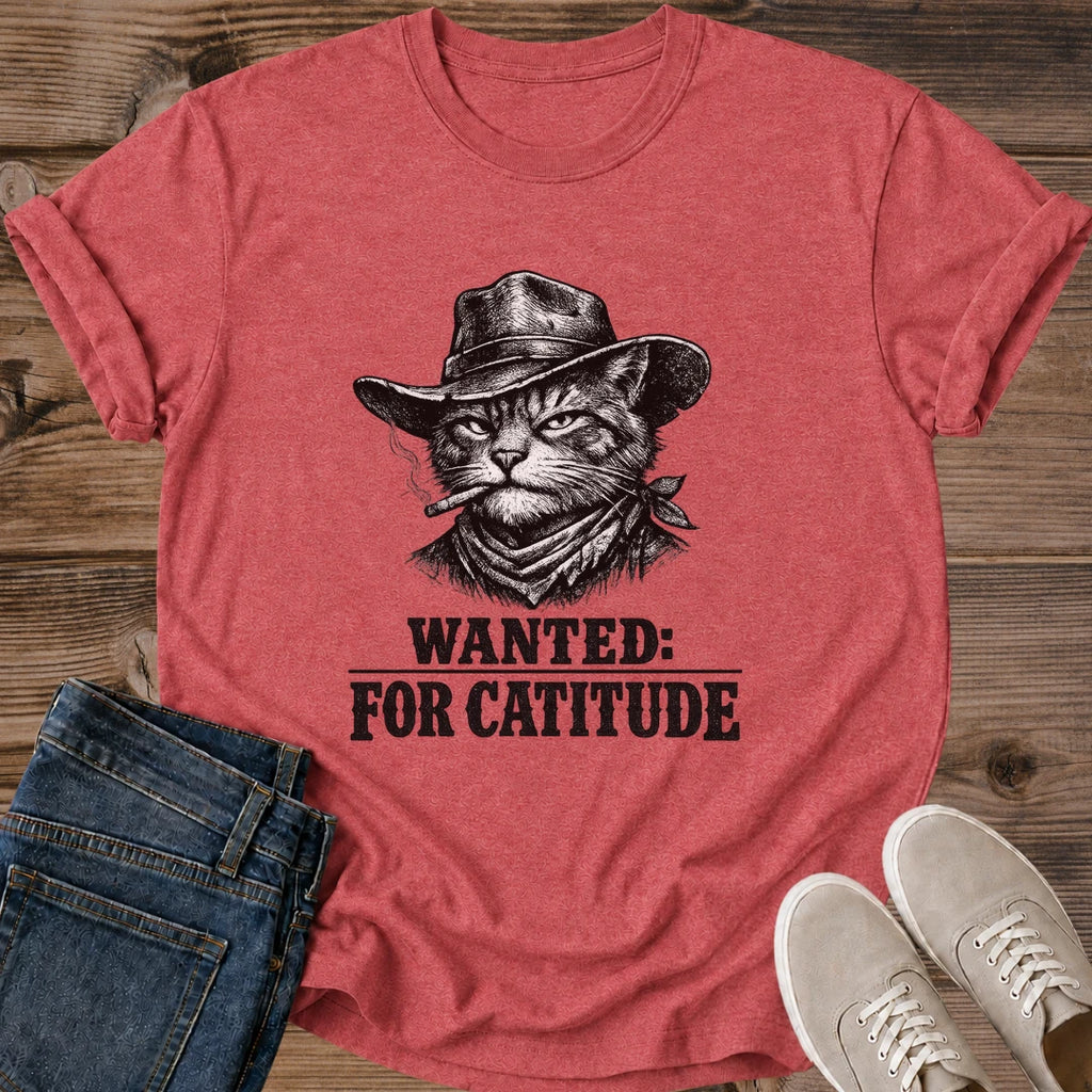 Cat Enthusiast Gift Funny Vintage Shirt Wanted Poster Cat Design Western Graphic Tee Cotton Statement Apparel Novelty Cat Lover Present Casual Wear Essential Pet Owner Gift Humorous Design Collection Lightweight Cotton Fabric Everyday