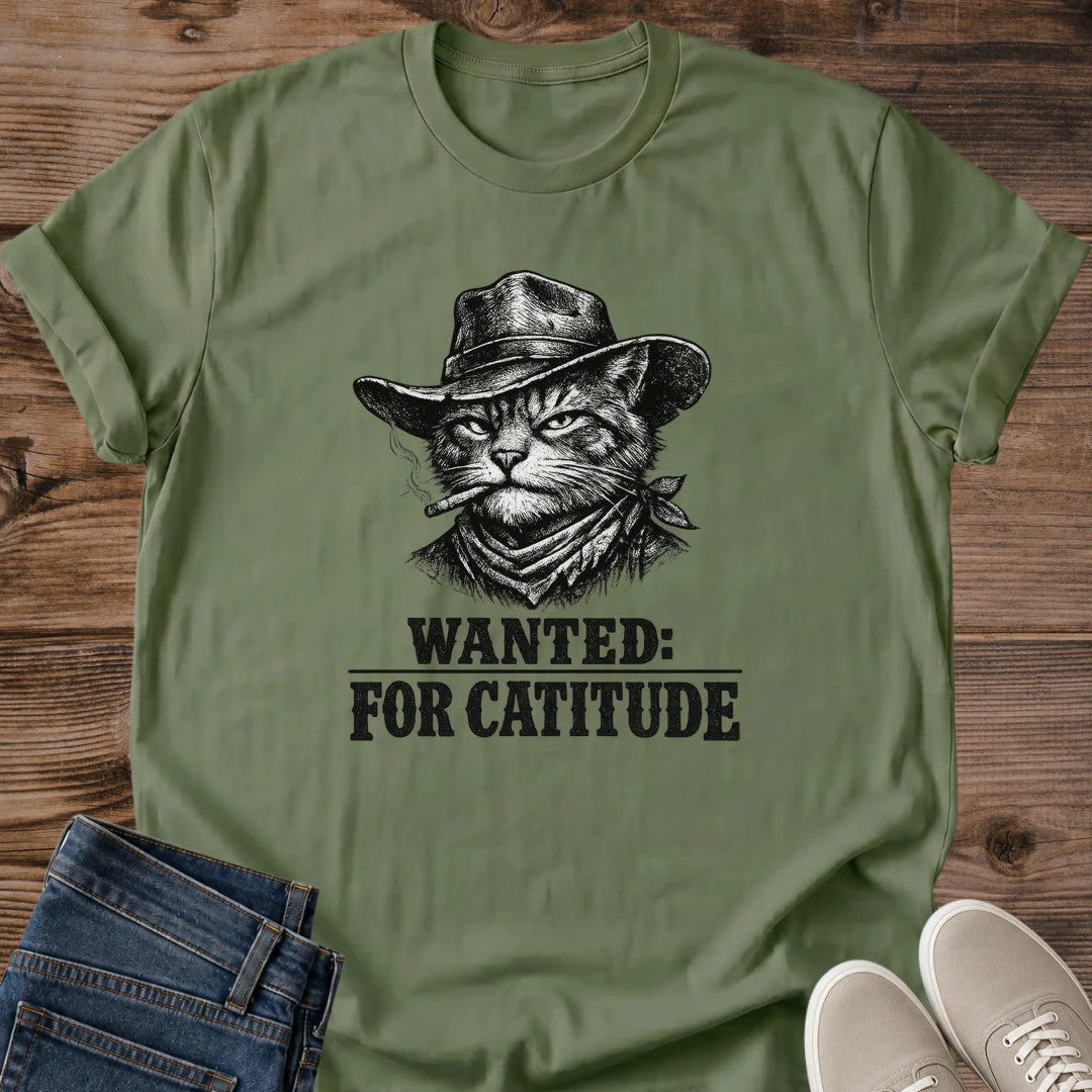 Cat Lover Gift Funny Graphic Shirt Vintage Wanted Poster Design Western Cat Theme Cotton Tee Novelty Apparel Gift Pet Owner Present Animal Lover Shirt Casual Wear Essential Humorous Statement Design Lightweight Cotton Fabric Everyday