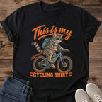 Funny Cat Graphic Tee This Is My Cycling Shirt Bike Print Retro Aesthetic Cat Owner Shirt Gift For Cat Lovers Softstyle Cotton Comfortable Relaxed Fit Statement Piece Everyday Casual Wear Apparel Gift Idea