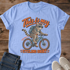 Funny Cat Bike Shirt Cool Cat Commute Cycling Graphic Tee Gift Idea Ring Spun Cotton Soft Breathable Fabric Relaxed Unisex Fit Retro Print Design Cat Person Apparel Casual Everyday Wear Statement Piece Great Gift