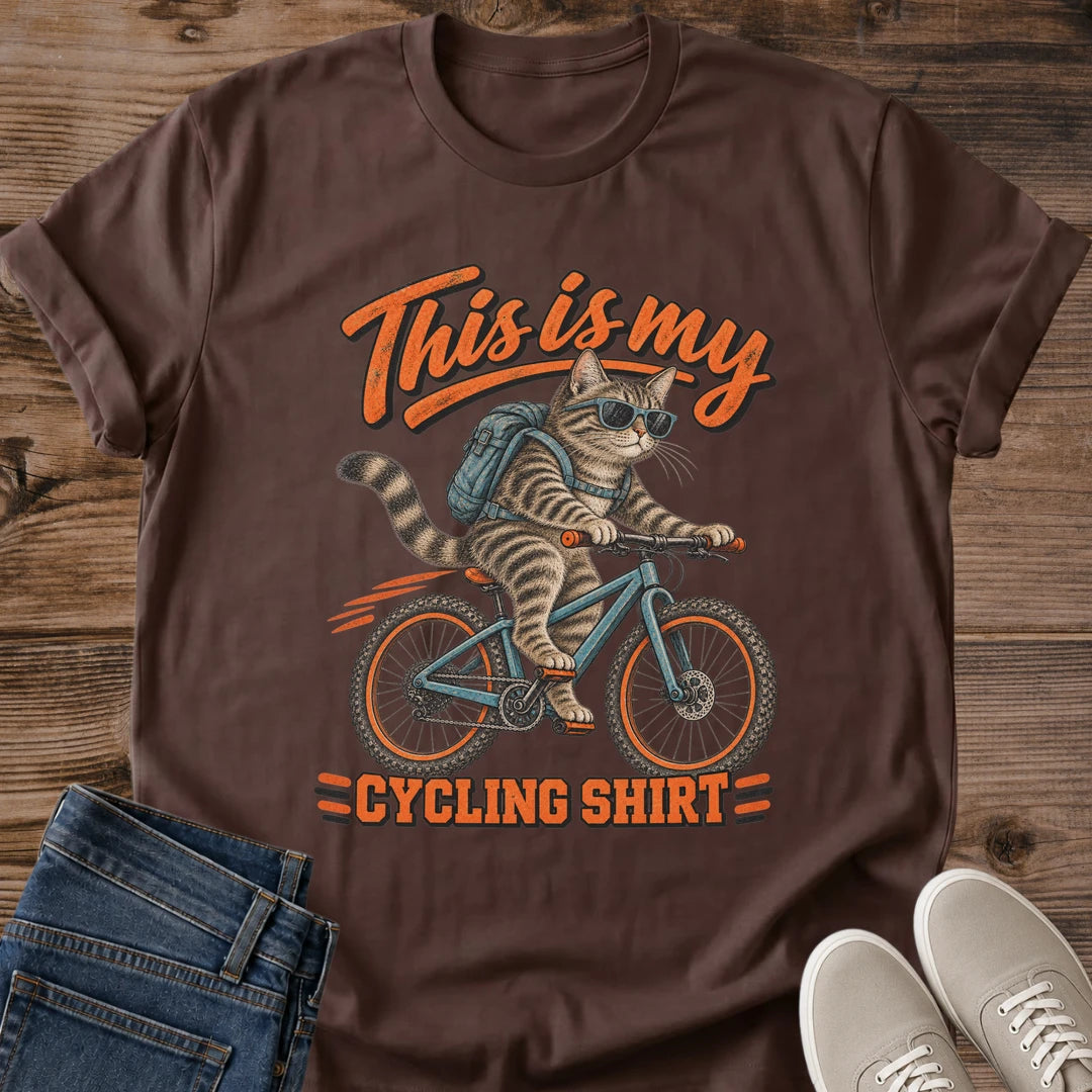 Cool Cat Commute Shirt This Is My Cycling Shirt Cat Bike Tee Gift Idea Softstyle Ring Spun Cotton Relaxed Fit Everyday Casual Wear Retro Print Cat Owner Apparel Statement Piece Lightweight Layering For Home