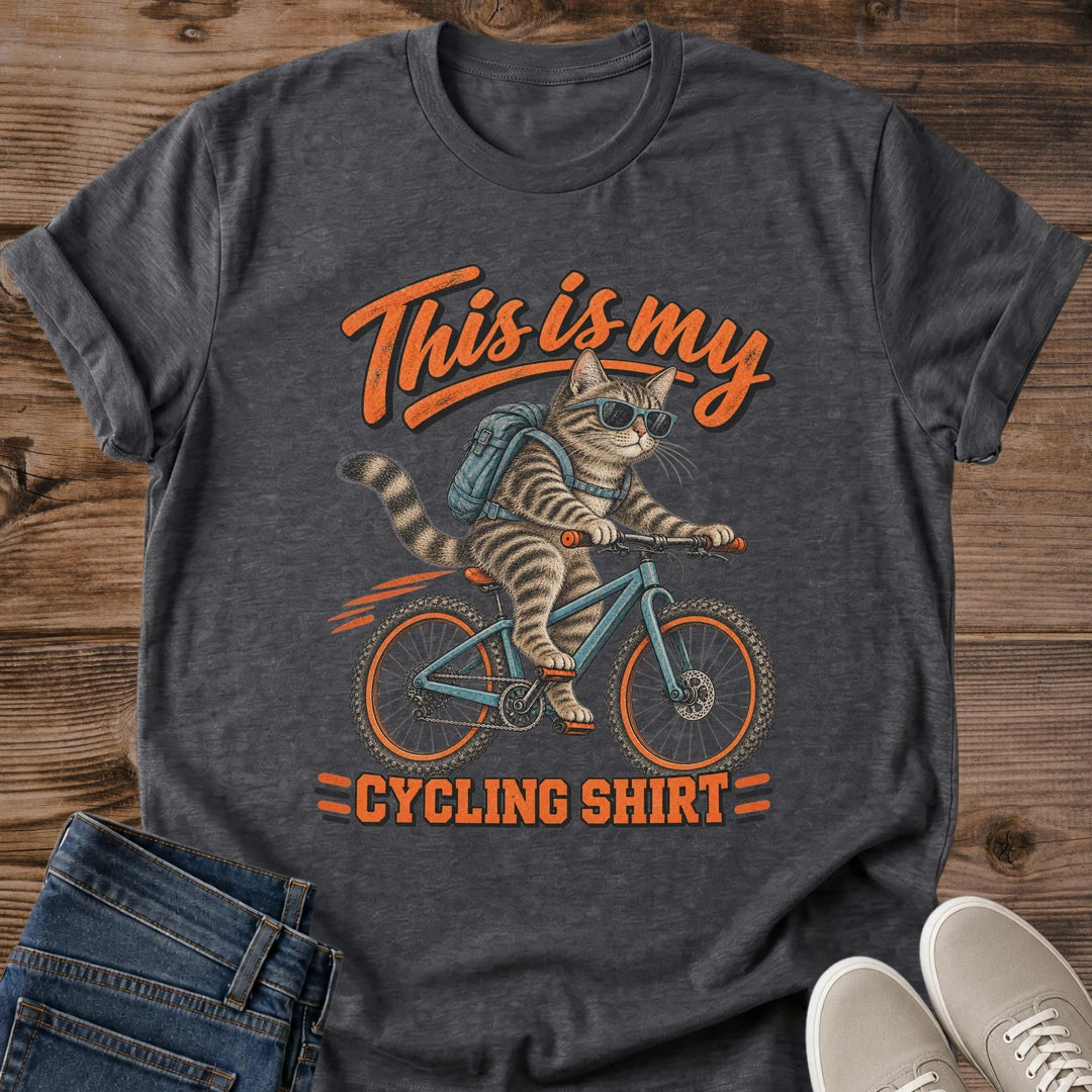 Cool Cat Commute Shirt This Is My Cycling Shirt Cat Bike Tee Gift Idea Softstyle Ring Spun Cotton Relaxed Fit Everyday Casual Wear Retro Print Cat Owner Apparel Statement Piece Lightweight Layering For Home