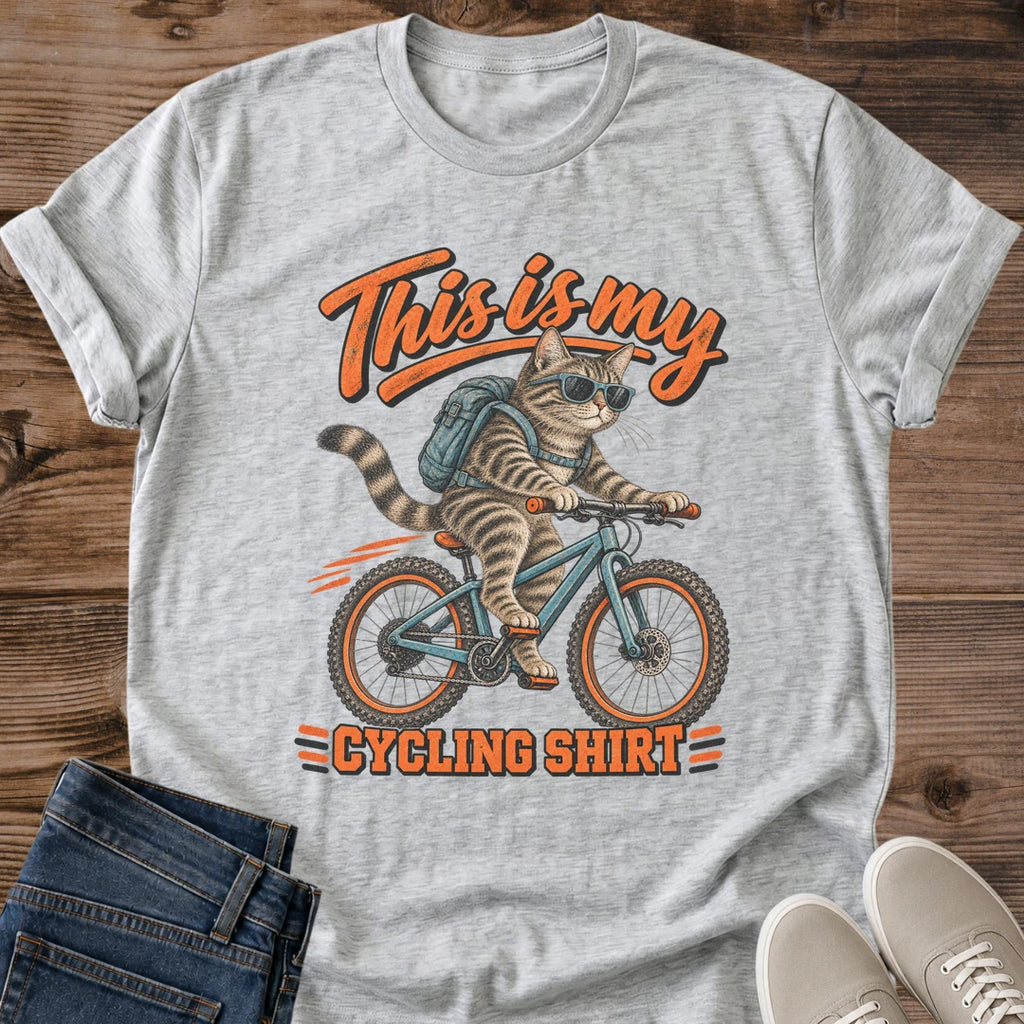 Funny Cat Bike Shirt Cool Cat Commute Cycling Graphic Tee Gift Idea Ring Spun Cotton Soft Breathable Fabric Relaxed Unisex Fit Retro Print Design Cat Person Apparel Casual Everyday Wear Statement Piece Great Gift