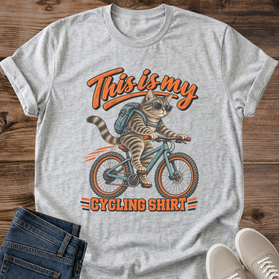 Funny Cat Bike Shirt Cool Cat Commute Cycling Graphic Tee Gift Idea Ring Spun Cotton Soft Breathable Fabric Relaxed Unisex Fit Retro Print Design Cat Person Apparel Casual Everyday Wear Statement Piece Great Gift