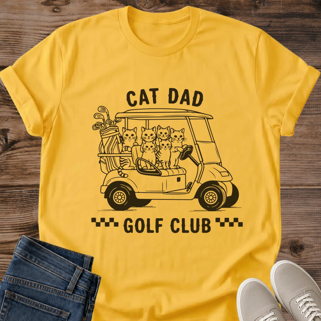 Cat Dad Golf Shirt Funny Vintage Illustration Design Golf Cart Scene With Cats Perfect Gift For Cat Lover Golfer Apparel Classic Line Art Style Father Day Present Golf Tournament Outfit Casual Golf Wear Humorous Cat Themed Polo Shirt Golf
