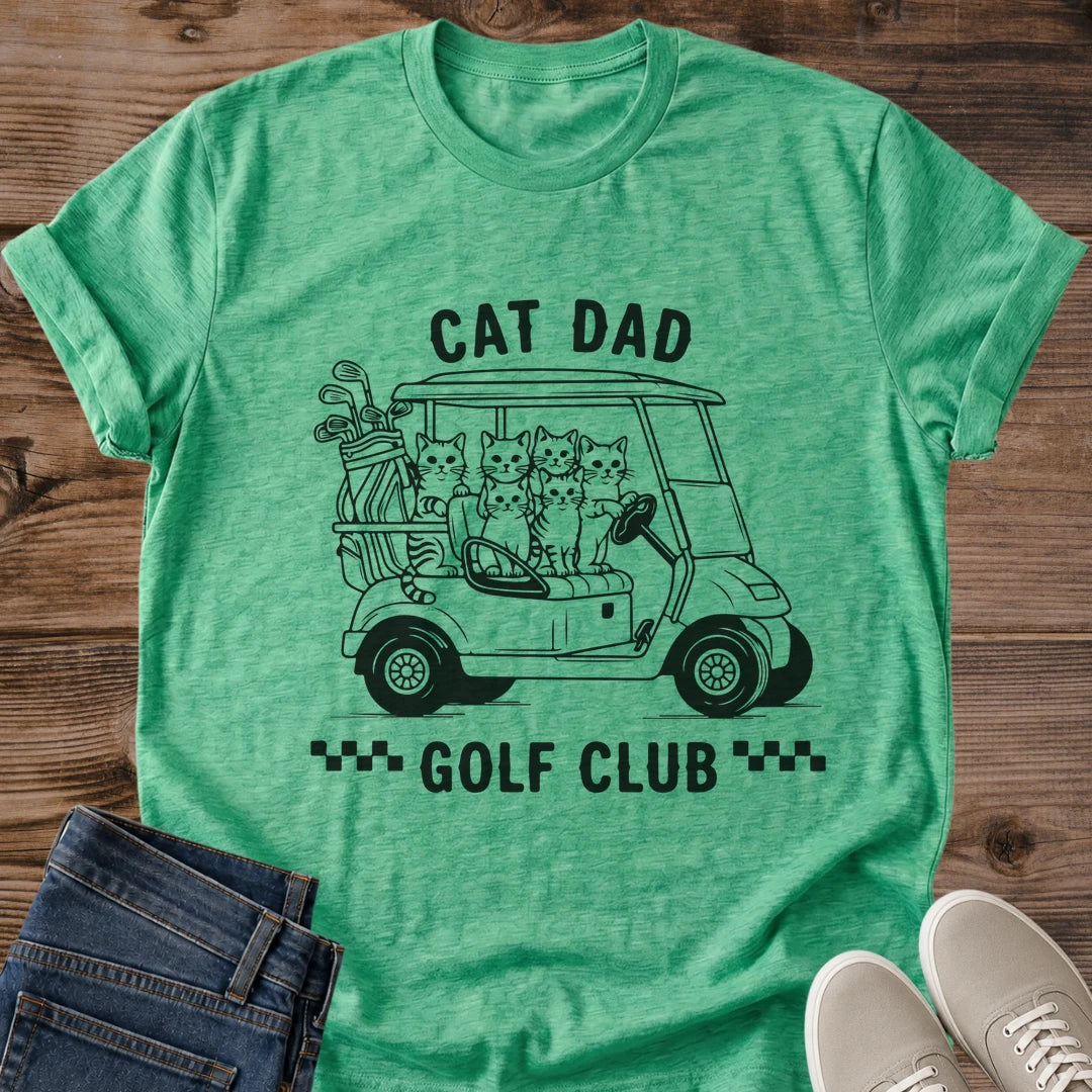 Golf Gift For Cat Lover Funny Cat Dad Shirt Vintage Illustration Design Golf Cart With Cats Classic Line Art Style Perfect Father Day Present Golf Tournament Apparel Casual Golf Course Outfit Cat Themed Polo Shirt Humorous Golfer Gift Cat