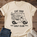 Cat Lover Golf Shirt Funny Cat Dad Design Vintage Illustration Golf Cart Scene Classic Line Art Style Perfect Golf Tournament Outfit Father Day Gift For Golfer Who Loves Cats Casual Golf Wear Humorous Cat Themed Apparel Golf Course Polo