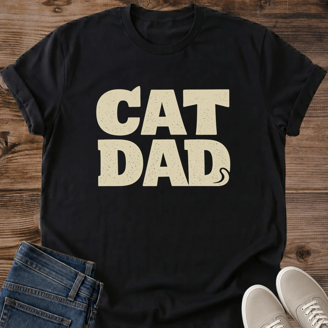 Vintage Cat Tee Retro Graphic Design Cat Dad Shirt Soft Cotton Comfort Crew Neck Style Distressed Print Detail Cat Lover Gift Perfect Casual Wear Lightweight Fabric Pet Parent Apparel Classic Cut Design Comfortable Daily Outfit Feline Owner