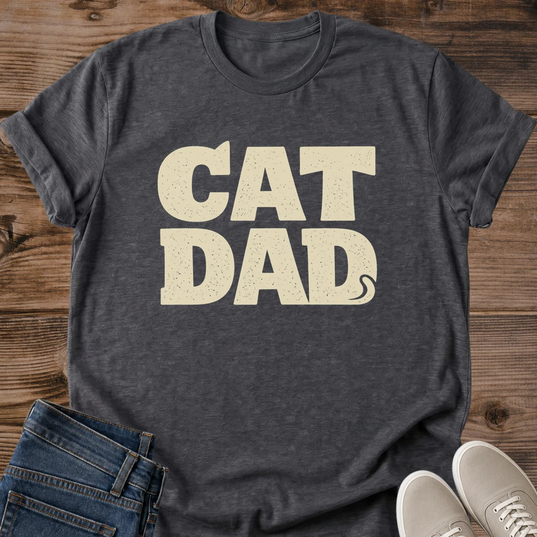 Cat Dad Shirt Vintage Retro Graphic Tee Soft Cotton Crew Neck Design Distressed Print Cat Lover Gift Cat Owner Pride Comfortable Casual Wear Lightweight Fabric Classic Cut Feline Parent Apparel Perfect Daily Outfit Home Lounging Style Pet