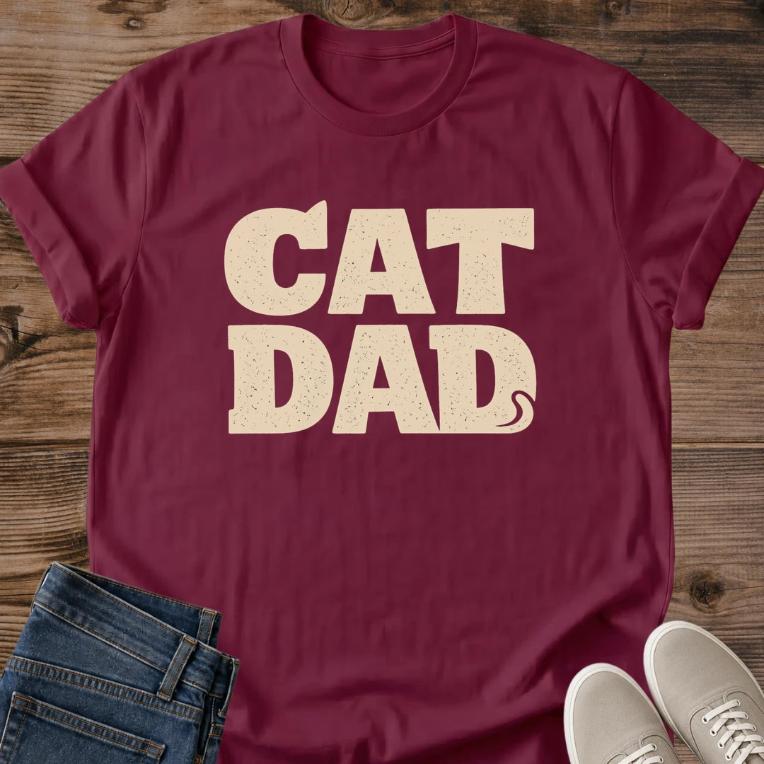 Comfortable Cotton Shirt Cat Dad Graphic Vintage Retro Style Soft Crew Neck Tee Distressed Print Design Cat Lover Gift Casual Everyday Wear Pet Parent Apparel Lightweight Ring Spun Cotton Classic Cut Feline Owner Pride Perfect Lounging