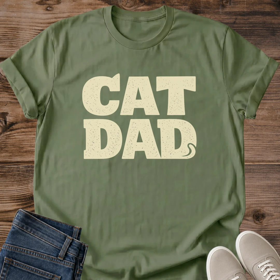 Retro Graphic Shirt Cat Dad Design Vintage Style Tee Soft Cotton Crew Neck Distressed Print Cat Lover Apparel Comfortable Casual Wear Pet Parent Pride Lightweight Fabric Classic Cut Feline Enthusiast Gift Perfect Daily Outfit Home Lounging