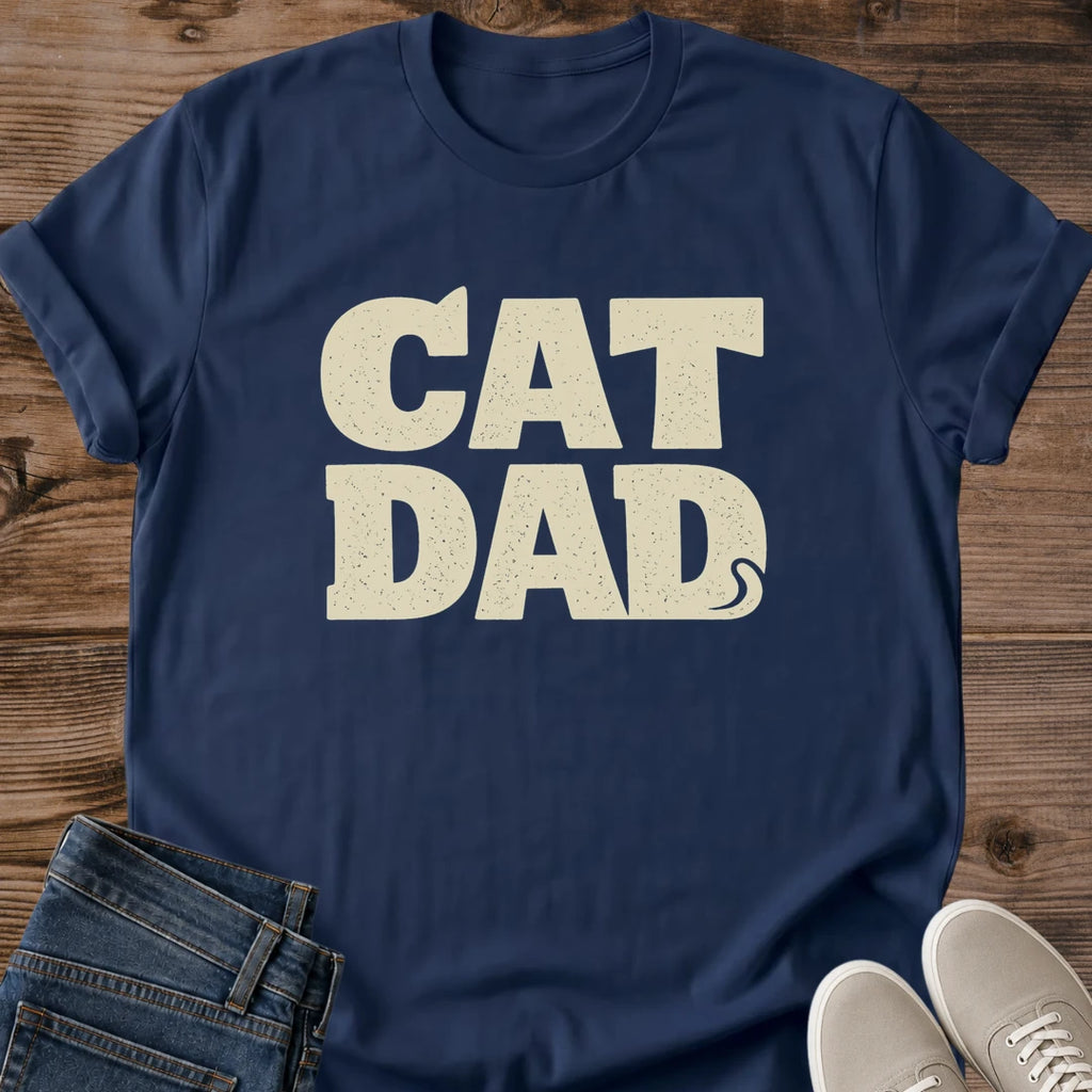Soft Cotton Tee Cat Dad Graphic Vintage Retro Design Comfortable Crew Neck Shirt Distressed Print Style Cat Lover Apparel Casual Everyday Wear Lightweight Ring Spun Cotton Classic Cut Pet Parent Pride Perfect Gift Cat Owner Fashion Feline