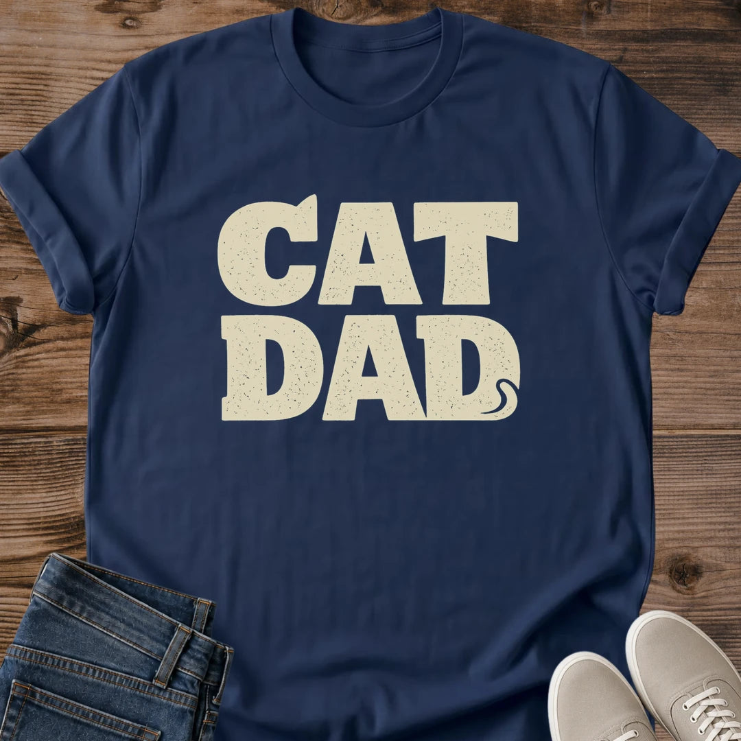 Soft Cotton Tee Cat Dad Graphic Vintage Retro Design Comfortable Crew Neck Shirt Distressed Print Style Cat Lover Apparel Casual Everyday Wear Lightweight Ring Spun Cotton Classic Cut Pet Parent Pride Perfect Gift Cat Owner Fashion Feline
