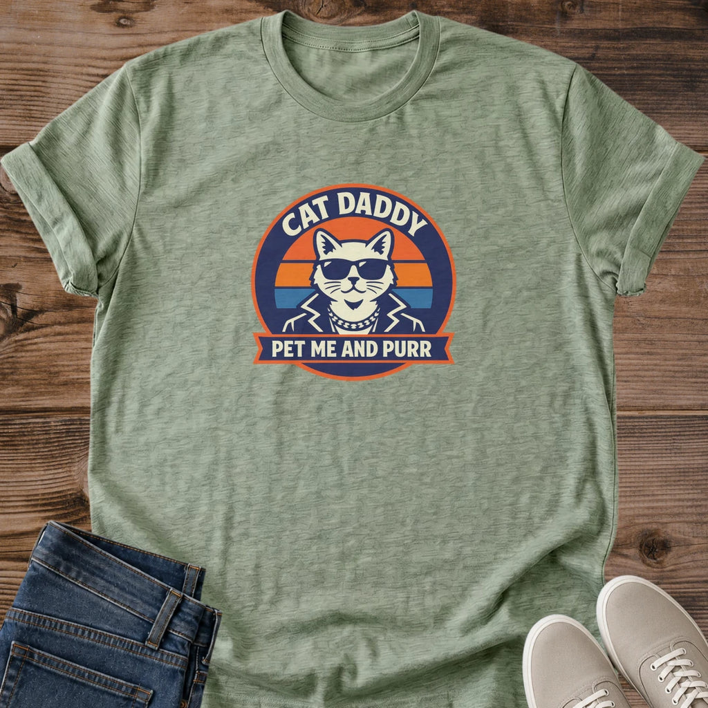 Mens Graphic Tee Cat Design Retro Vintage Sunset Shirt Cool Cat Wearing Sunglasses Gold Chain Blazer Stylish Cat Lover Gift Men Cat Owner Present Novelty Tee Cat Enthusiast Shirt Statement Wear Casual Tee Perfect Gift