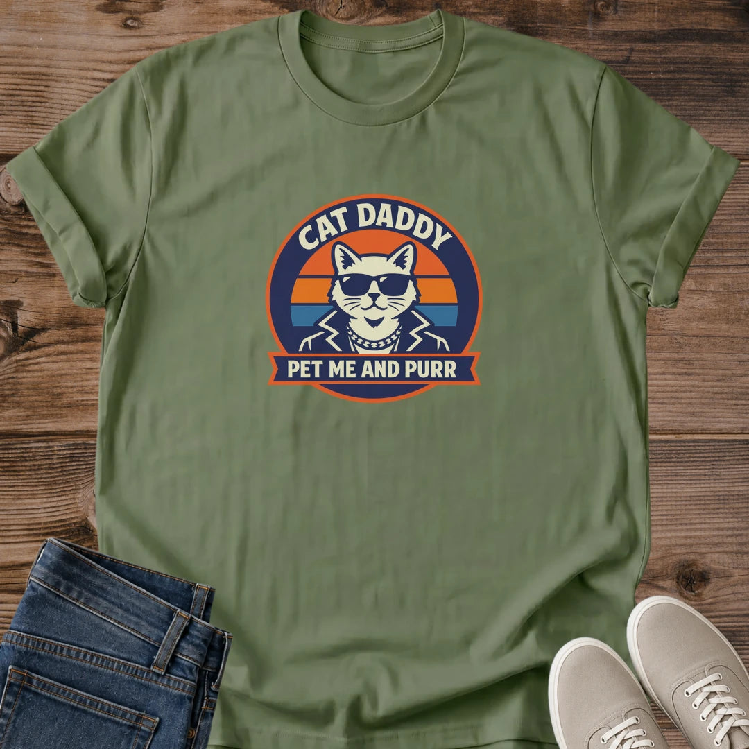 Vintage Sunset Design Cat Shirt Retro Graphic Tee Cool Cat Wearing Sunglasses Gold Chain Blazer Stylish Cat Design Perfect Gift Cat Lover Men Novelty Tee Cat Owner Present Cat Enthusiast Shirt Men Casual Wear Statement Tee