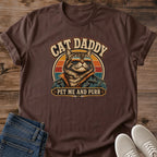 Funny Cat Dad Shirt Pet Me And Purr Slogan Vintage Seventies Retro Design Men's Graphic Tee Cat Lover Gift Idea Father's Day Present Cat Owner Apparel Novelty Shirt Statement Wear Casual Clothing Pet Parent Style Unique Cat Themed Gift