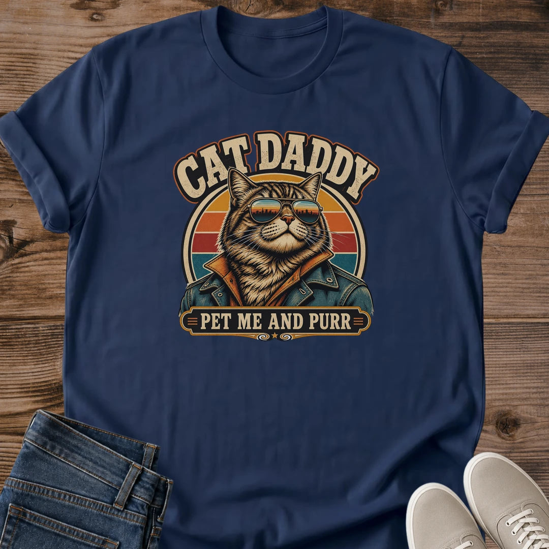 Father's Day Gift For Cat Dad Shirt Funny Pet Me And Purr Design Vintage Seventies Style Retro Cat Lover Tee Men's Graphic Shirt Cat Owner Present Novelty Gift Idea Casual Wear Statement Piece Pet Parent Apparel Unique Cat Themed Clothing