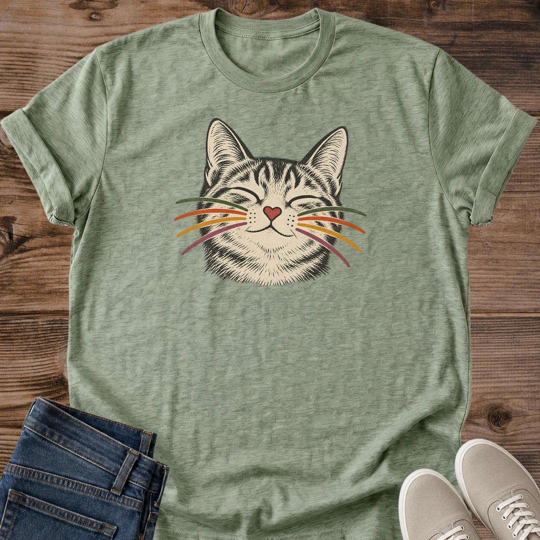 Detailed Cat Shirt Cat Face Portrait Colorful Whiskers Graphic Tee Cute Gift Idea Ring Spun Cotton Soft Breathable Fabric Relaxed Unisex Fit Illustrated Print Design Cat Person Apparel Casual Everyday Wear Statement Piece