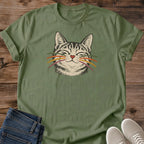 Detailed Cat Shirt Cat Face Portrait Colorful Whiskers Graphic Tee Cute Gift Idea Ring Spun Cotton Soft Breathable Fabric Relaxed Unisex Fit Illustrated Print Design Cat Person Apparel Casual Everyday Wear Statement Piece