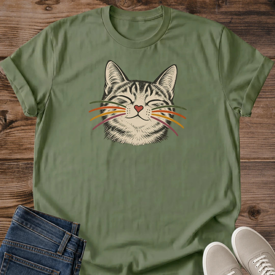 Detailed Cat Shirt Cat Face Portrait Colorful Whiskers Graphic Tee Cute Gift Idea Ring Spun Cotton Soft Breathable Fabric Relaxed Unisex Fit Illustrated Print Design Cat Person Apparel Casual Everyday Wear Statement Piece