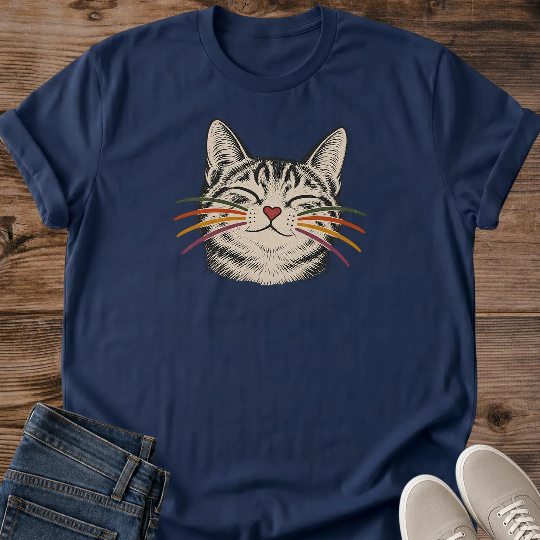 Vintage Cat Lover Tee Cat Face Portrait Heart Nose Whisker Design Cotton Cat Mom Gift Shirt Artistic Aesthetic Softstyle Ring Spun Fabric Relaxed Retail Fit Casual Weekend Layering Statement Piece Everyday Wear For Home
