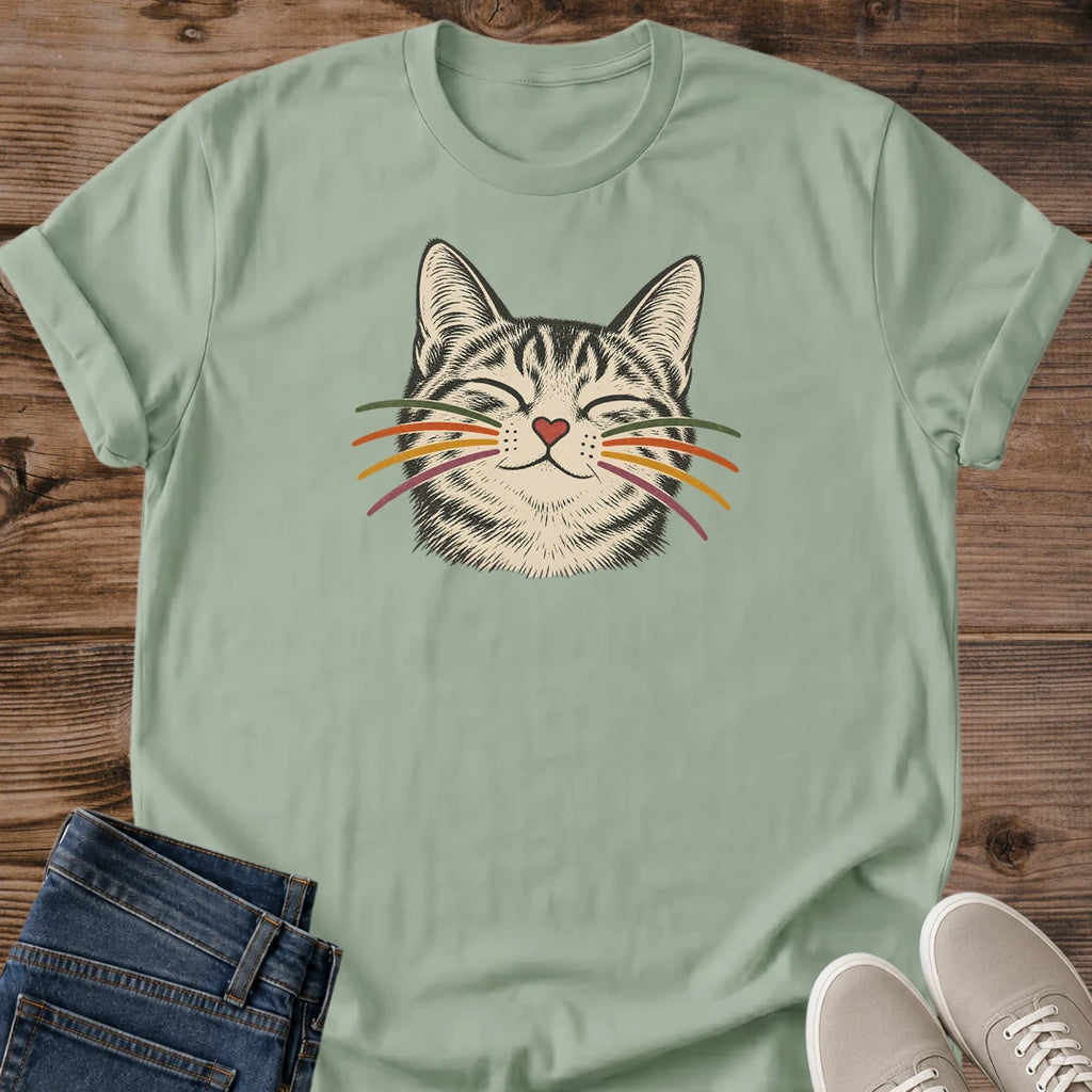 Cute Cat Graphic Tee Cat Face Portrait Heart Nose Colorful Whiskers Print Artistic Aesthetic Cat Owner Shirt Gift For Cat Lovers Softstyle Cotton Comfortable Relaxed Fit Statement Piece Everyday Casual Wear Apparel