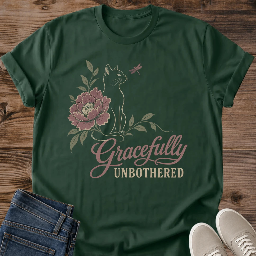 Minimalist Cat Tee Delicate Floral Design Vintage Aesthetic Shirt Soft Comfortable Fabric Graceful Botanical Motif Muted Tone Pattern Beautiful Cat Silhouette Lightweight Casual Wear Everyday Style Essential Artistic Expression Design