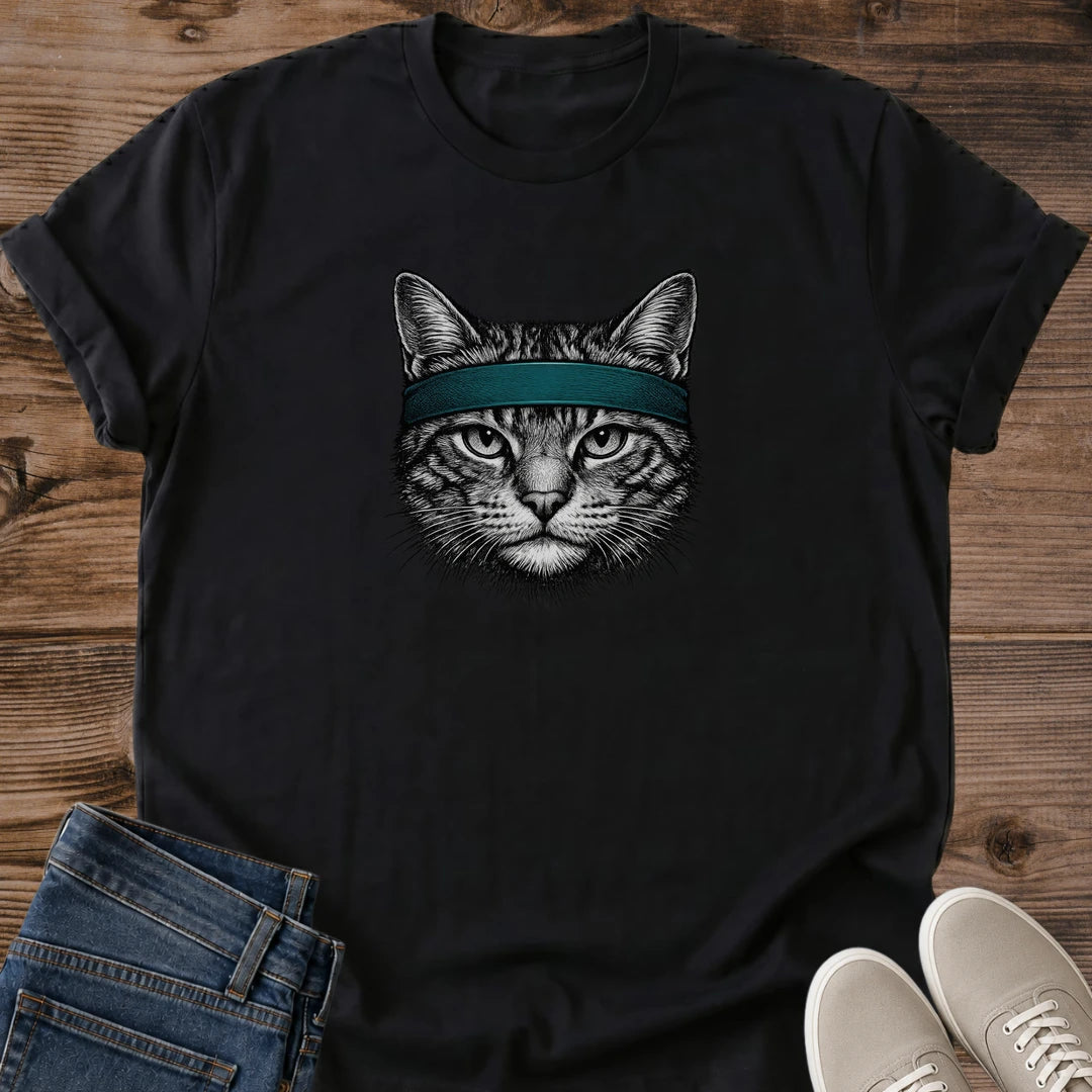 Retro Cat Portrait Shirt Vintage Graphic Tee Design Soft Ringspun Cotton Fabric Comfortable Casual Style Cat Lover Apparel Lightweight Everyday Wear Crew Neck Fashion Relaxed Fit Shirt Teal Detail Accent Unique Feline Print Cat Enthusiast