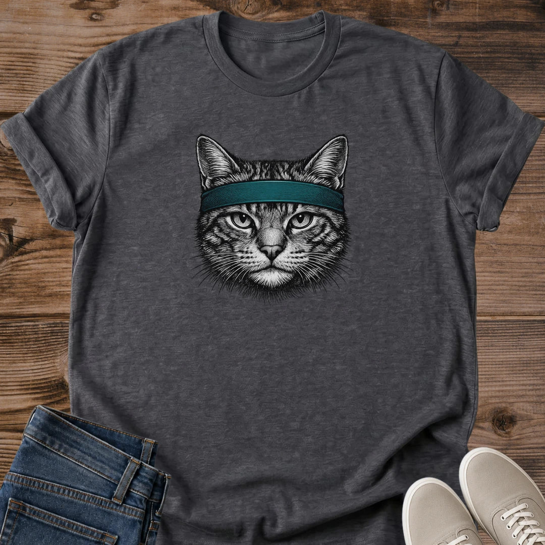 Vintage Cat Portrait Tee Soft Ringspun Cotton Graphic Shirt Retro Feline Design Cat Lover Gift Teal Headband Detail Crew Neck Style Comfortable Casual Wear Lightweight Fabric Everyday Fashion Relaxed Fit Weekend Shirt Unique Cat Apparel