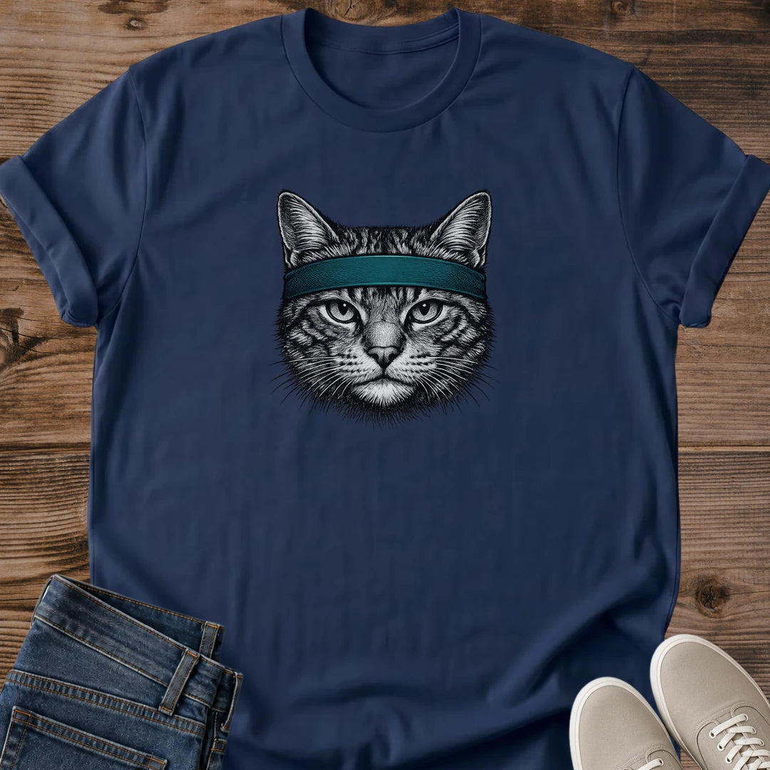 Soft Ringspun Cotton Tee Cat Graphic Design Comfortable Casual Shirt Vintage Portrait Print Lightweight Fabric Everyday Wear Retro Cat Lover Apparel Crew Neck Style Relaxed Weekend Fashion Teal Accent Detail Unique Feline Shirt Cat