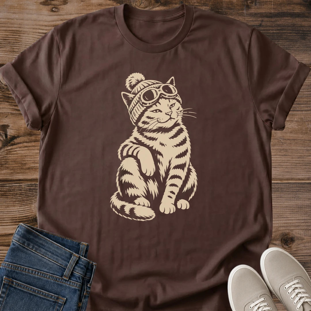 Vintage Retro Cat Design Shirt Soft Ring Spun Cotton Tee Comfortable Everyday Wear Clothing Unique Animal Graphic Print Black Background Style Casual Fashion Statement Perfect Gift For Cat Enthusiast Breathable Lightweight Fabric Urban