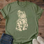 Animal Graphic Design Tee Vintage Cat Print Shirt Casual Fashion Statement Comfortable Cotton Fabric Everyday Urban Wear Style Black Background Clothing Perfect Gift Idea For Pet Lover Soft Breathable Material Relaxed Weekend Wardrobe