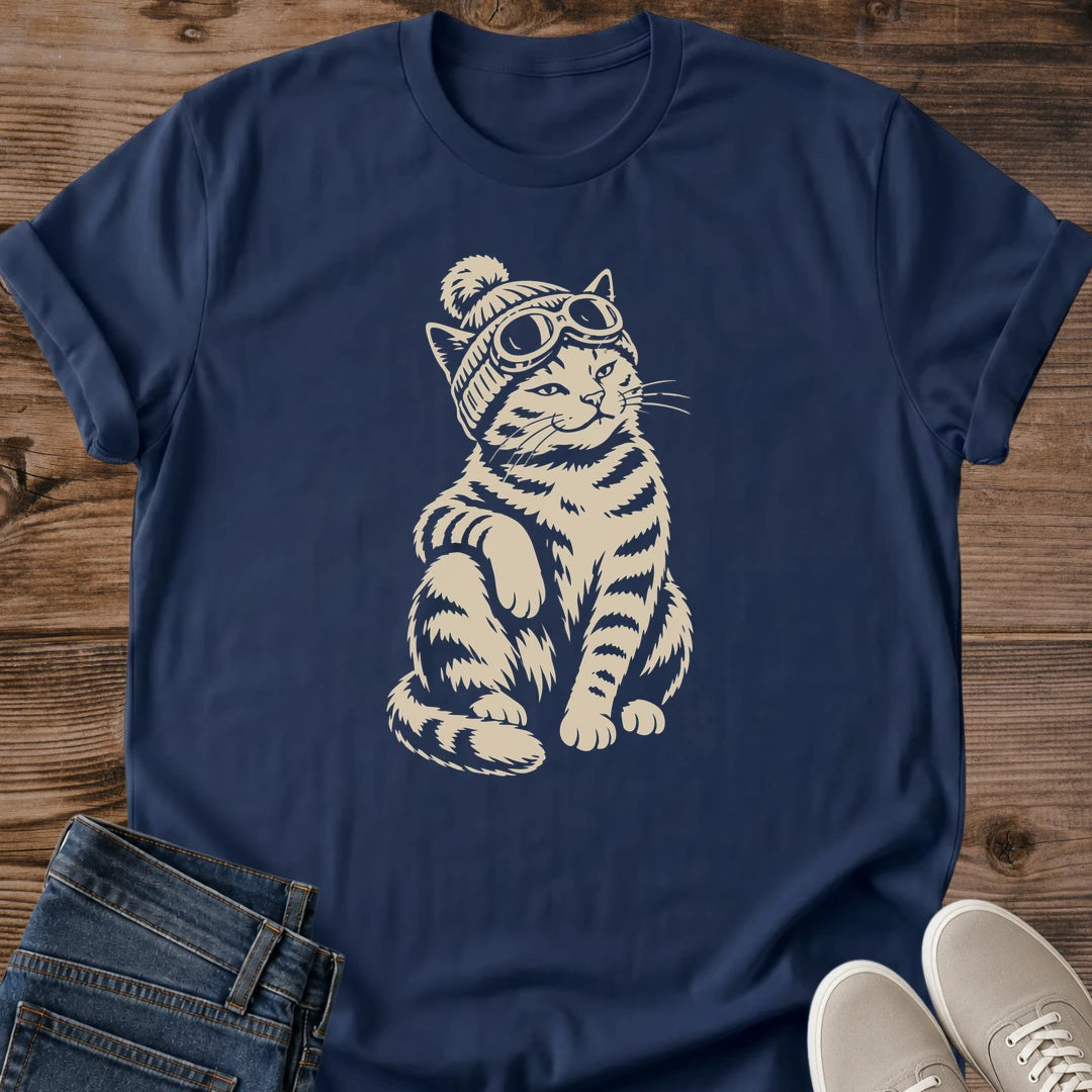 Cat Graphic Tee Shirt Vintage Retro Design Perfect Gift Idea For Cat Lover Present Comfortable Cotton Fabric Everyday Casual Wear Style Black Background Print Unique Animal Design Relaxed Fit Clothing Urban Fashion Statement Soft Breathable